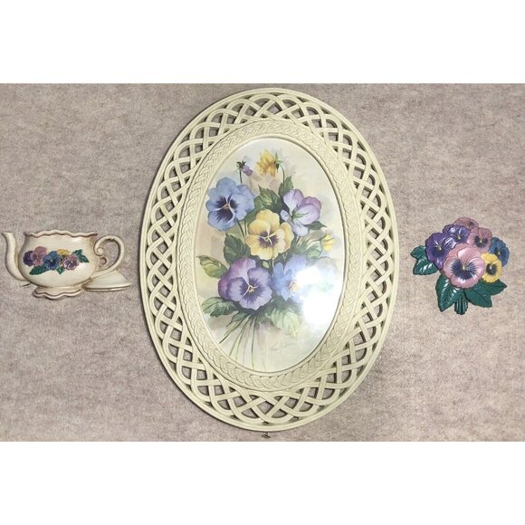 3 Pc Vtg HOMCO Home Interior Floral Pansy Framed Wall Decor Picture Retro MCM